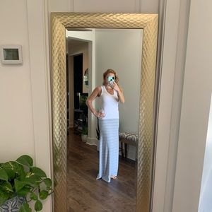 Size medium gray and white long striped skirt. You can wear this thing any day!